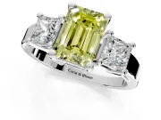 3 Stone Engagement Ring Setting for Fancy Yellow Emerald Cut Center with Matching Side Accents and Prong Head in Sterling Silver