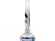 Side Accent Engagement Ring Setting for Fancy Blue Emerald Cut Center with Accent Shoulders and Prong Head in Sterling Silver
