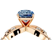 Solitaire Engagement Ring Setting for Fancy Blue Radiant Cut Center with Criss-Cross Accent Band and Prong Head in Rose Gold