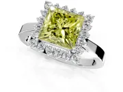 Starburst Halo Engagement Ring Setting for Fancy Yellow Princess Cut Center with Flat Cathedral Band and Prong Head in White Gold