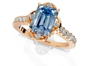Floral Engagement Ring Setting for Fancy Blue Emerald Cut Center with Pave Band and Floral Prong Head in Rose Gold