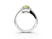 Milgrain Halo Engagement Ring Setting for Fancy Yellow Pear-Shaped Center with Three-Sided Pave Band and Prong Head in Platinum