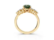 Cluster Engagement Ring Setting for Fancy Green Radiant Cut Center with 2-Row Shoulder Clusters and Prong Head in Yellow Gold
