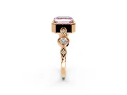 Vintage Station Engagement Ring Setting for Fancy Pink Asscher Cut Center with Accents and Prong Head in Rose Gold