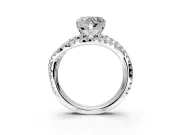 Solitaire Engagement Ring Setting for Heart-Shaped Center with Woven 3-Strand Pave Band and Prong Head in White Gold