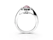 Bezel-Framed Halo Engagement Ring Setting for Fancy Pink Pear-Shaped Center with Pave Band and Prong Head in White Gold