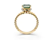 Halo Engagement Ring Setting for Fancy Green Asscher Cut Center with Rope Twist Split Shank and Prong Head in Yellow Gold