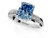 Solitaire Engagement Ring Setting for Fancy Blue Radiant Cut Center with Raised Channel Band and Prong Head in Platinum