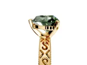Solitaire Engagement Ring Setting for Fancy Green Heart-Shaped Center with Scrollwork Band and Prong Head in Yellow Gold