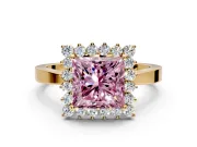 Starburst Halo Engagement Ring Setting for Fancy Pink Princess Cut Center with Flat Cathedral Band and Prong Head in Yellow Gold