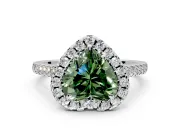 Halo Engagement Ring Setting for Fancy Green Heart-Shaped Center with Raised Halo, Pave Band and Prong Head in Platinum