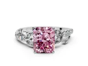 Leaf Motif Engagement Ring Setting for Fancy Pink Radiant Cut Center with Pave Band and Prong Head in Sterling Silver