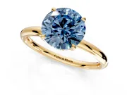 Hidden Halo Engagement Ring Setting for Fancy Blue Round Cut Center with Thin Rounded Band and Prong Head in Yellow Gold