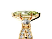 3 Stone Engagement Ring Setting for Fancy Yellow Marquise Center with Pave Twist Band and Prong Head in Yellow Gold