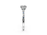 Baguette Engagement Ring Setting for Cushion Cut Center with Alternating Bar-Set Band and Prong Head in White Gold