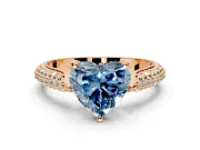 Solitaire Engagement Ring Setting for Fancy Blue Heart-Shaped Center with Multi-Row Accents and Prong Head in Rose Gold