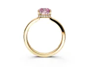 Hidden Halo Engagement Ring Setting for Fancy Pink Cushion Cut Center with Wide Flat Plain Band and Prong Head in Yellow Gold