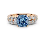 Cluster Engagement Ring Setting for Fancy Blue Cushion Cut Center with 2-Row Shoulder Clusters and Prong Head in Rose Gold
