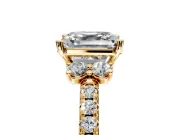 Paired Accent Engagement Ring Setting for Asscher Cut Center with Pave Band and Prong Head in Yellow Gold