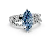 Solitaire Engagement Ring Setting for Fancy Blue Marquise Center with Woven 3-Strand Pave Band and Prong Head in White Gold