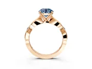 Solitaire Engagement Ring Setting for Fancy Blue Round Cut Center with Carved Leaf Shoulders and Prong Head in Rose Gold
