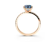 Solitaire Engagement Ring Setting for Fancy Blue Round Cut Center with Fine Pave Narrow Band and Prong Head in Rose Gold