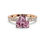 Solitaire Engagement Ring Setting for Fancy Pink Heart-Shaped Center with Round Cut Pave Band and Prong Head in Rose Gold