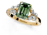 Solitaire Engagement Ring Setting for Fancy Green Emerald Cut Center with Marquise Flower Shoulders and Prong Head in Yellow Gold