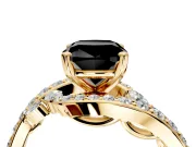Solitaire Engagement Ring Setting for Fancy Black Cushion Cut Center with Filigree Band and Prong Head in Yellow Gold