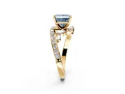 Solitaire Engagement Ring Setting for Fancy Blue Princess Cut Center with Pave Bypass Twist Band and Prong Head in Yellow Gold