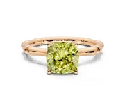 Solitaire Engagement Ring Setting for Fancy Yellow Cushion Cut Center with Bamboo Band and Prong Head in Rose Gold
