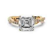 Solitaire Engagement Ring Setting for Asscher Cut Center with Twisted Pave Band and Prong Head in Yellow Gold