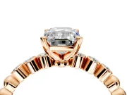 Solitaire Engagement Ring Setting for Emerald Cut Center with Bezel-Dot Beaded Band and Prong Head in Rose Gold