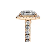 Halo Engagement Ring Setting for Asscher Cut Center with Narrowing Pave Band and Prong Head in Rose Gold