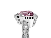 Milgrain Halo Engagement Ring Setting for Fancy Pink Heart-Shaped Center with Wide Pave Band and Prong Head in Sterling Silver