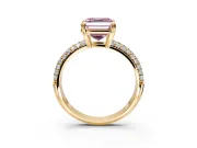 Solitaire Engagement Ring Setting for Fancy Pink Asscher Cut Center with Multi-Row Pave Accents and Basket Head in Yellow Gold