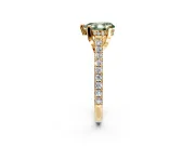 Solitaire Engagement Ring Setting for Fancy Green Pear-Shaped Center with Widening Pave Band and Claw Prong Head in Yellow Gold