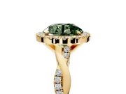 Halo Engagement Ring Setting for Fancy Green Round Cut Center with Pave and Plain Twist Band and Prong Head in Yellow Gold