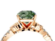 Leaf Motif Engagement Ring Setting for Fancy Green Cushion Cut Center with Pave Band and Prong Head in Rose Gold