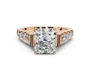 Solitaire Engagement Ring Setting for Radiant Cut Center with Pave Cathedral Shoulders and Prong Head in Rose Gold
