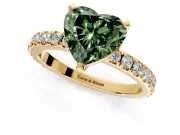 Solitaire Engagement Ring Setting for Fancy Green Heart-Shaped Center with Fine Pave Band and Claw Prong Head in Yellow Gold