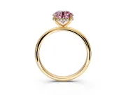 Hidden Halo Engagement Ring Setting for Fancy Pink Round Cut Center with Thin Round-Wire Band and Prong Head in Yellow Gold