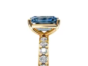 Solitaire Engagement Ring Setting for Fancy Blue Emerald Cut Center with Round Cut Pave Band and Prong Head in Yellow Gold