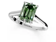 Solitaire Engagement Ring Setting for Fancy Green Emerald Cut Center with Cathedral Band and Prong Head in Sterling Silver