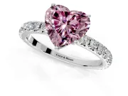 Solitaire Engagement Ring Setting for Fancy Pink Heart-Shaped Center with Large Accent Band and Prong Head in Sterling Silver
