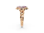 Halo Engagement Ring Setting for Fancy Pink Marquise Center with Open Scroll Shoulders and Prong Head in Rose Gold