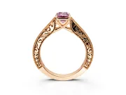 Solitaire Engagement Ring Setting for Fancy Pink Emerald Cut Center with Engraved Pave Band and Prong Head in Rose Gold