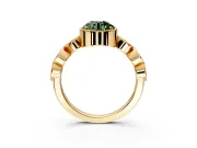 Vintage Station Engagement Ring Setting for Fancy Green Round Cut Center with Accents and Prong Head in Yellow Gold