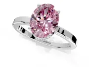 Hidden Halo Engagement Ring Setting for Fancy Pink Oval Center with Wide Flat Plain Band and Prong Head in Sterling Silver