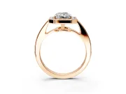 Bezel-Framed Halo Engagement Ring Setting for Radiant Cut Center with Pave Band and Prong Head in Rose Gold